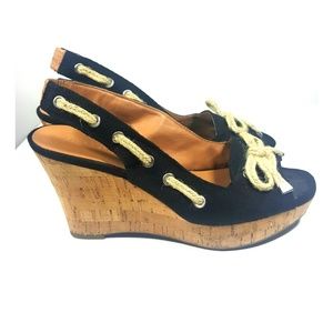 Franco Sarto "cliff" cork canvas nautical wedges 8